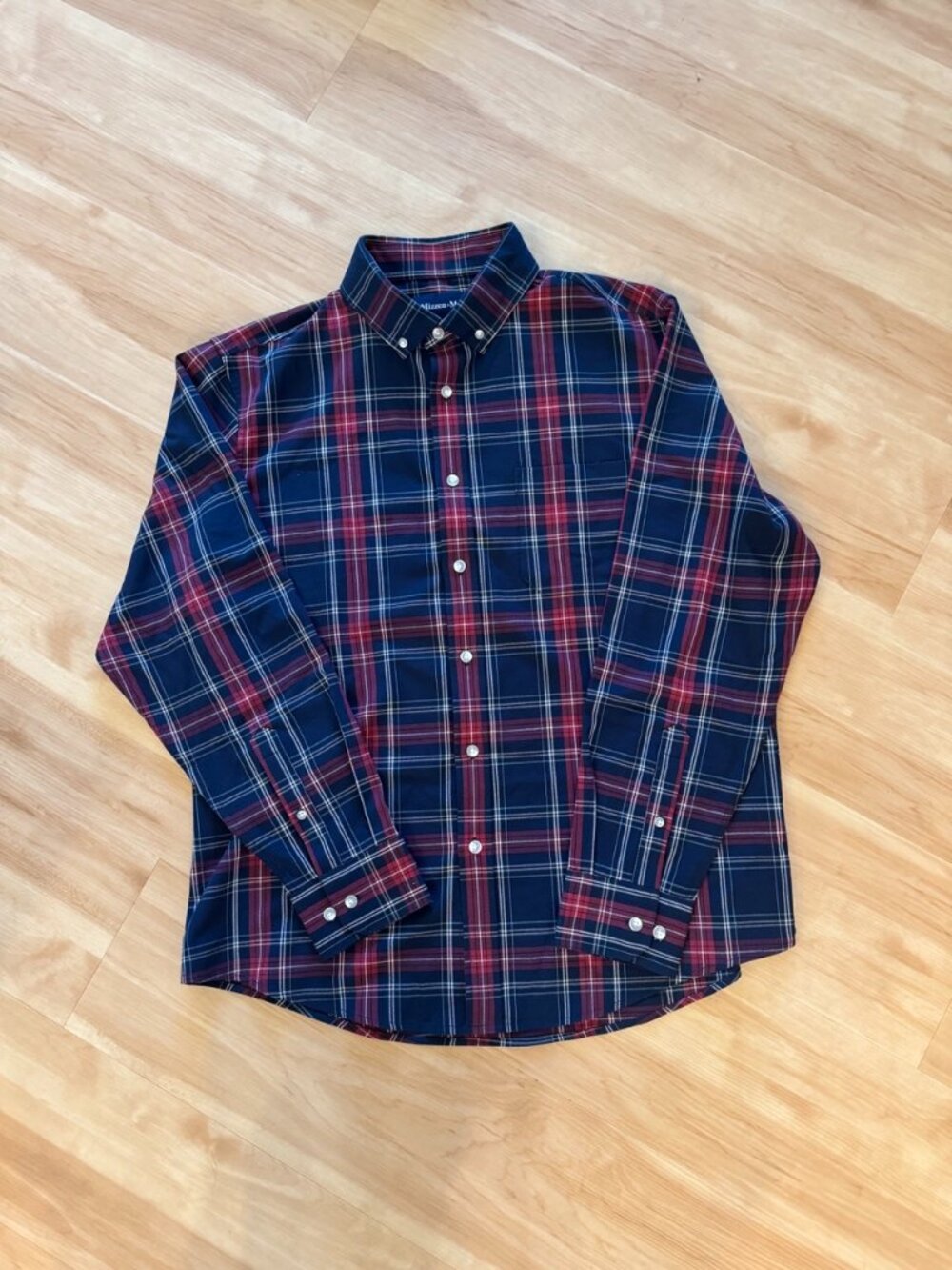 Mizzen Main Red Blue Plaid Performance Button Down Shirt L Classic